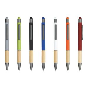 Penna a sfera legno e rubber con incisione laser